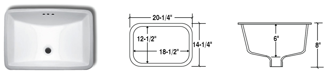 Undermount Rectangular Bowl with Dimensions